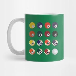 Pool Billiards Game Numbered Colored Balls And Cue Mug